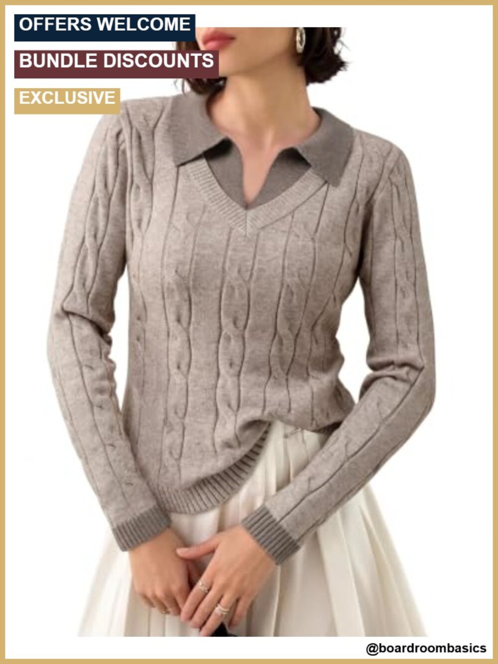 Women's Cable Knit Sweater Long Sleeve Slim Fit V-Neck Pullover